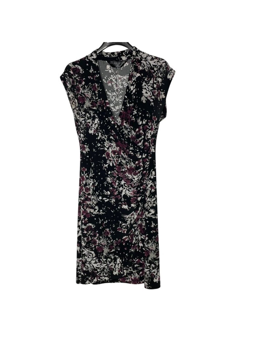 Kamali Kulture Norma Kamali Dark Floral Stretch Faux Wrap Dress Sz MED